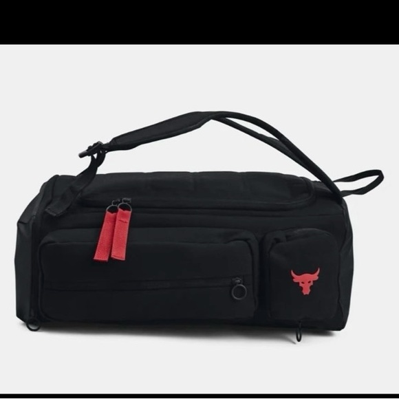 Under Armour Men's Project Rock Gym Duffle Backpack Black Red new - Picture 3 of 6